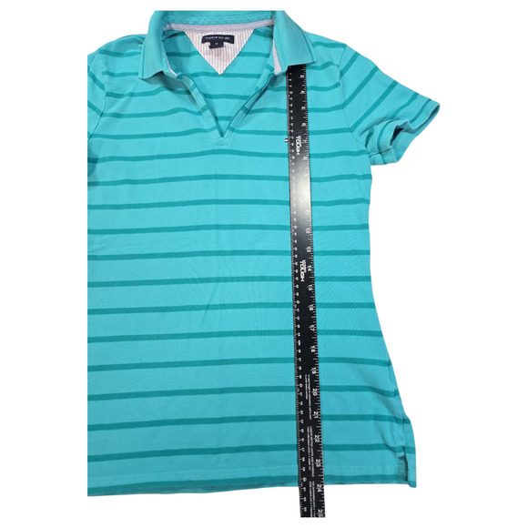 Tommy Hilfiger Women Medium Blue Striped Short Sleeve Polo Top Y2K 2000s Preppy - Picture 5 of 9